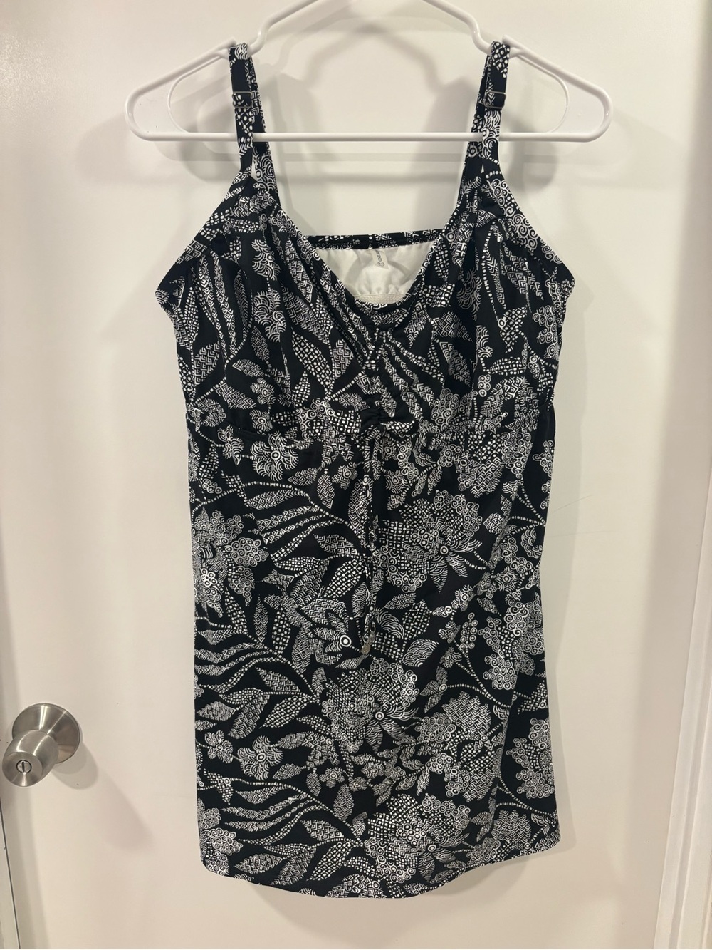 Lands' End Black & White Floral Swim Dress